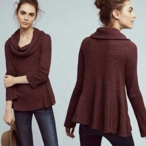 ANTHROPOLOGIE POSTMARK Maurisa Cowl Neck Waffle Knit Long Sleeve Top Red Size L